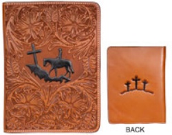 3D Belt Company BI193 Tan Bible Cover with Tooled Crosses on the Back